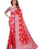 Red woven art silk sarees saree with blouse
