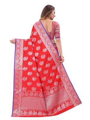 Red woven art silk sarees saree with blouse 2