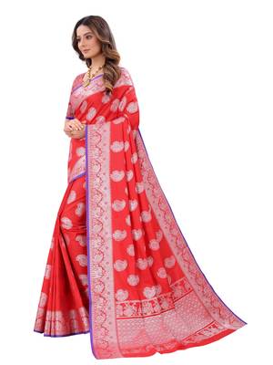 Red woven art silk sarees saree with blouse 4