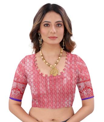 Red woven art silk sarees saree with blouse 5