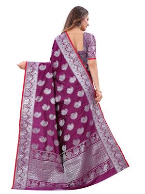 Wine woven art silk sarees saree with blouse 2