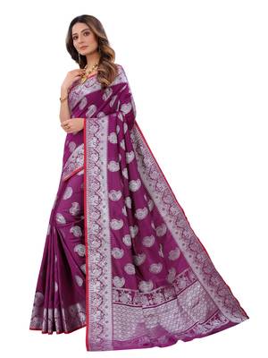 Wine woven art silk sarees saree with blouse 4