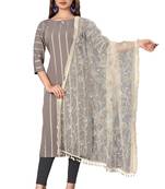 White Net Cotton white Dhaga With Copper Gold Zari and Gold Sequince Dupatta