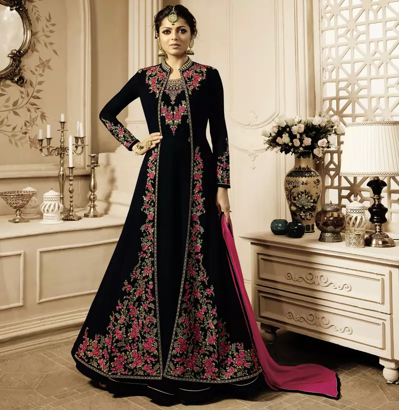 Black embroidered faux georgette salwar