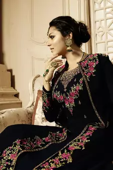 Black embroidered faux georgette salwar