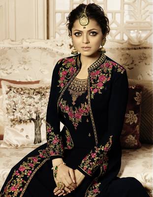 Black embroidered faux georgette salwar 4