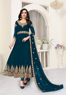Turquoise embroidered faux georgette salwar 1
