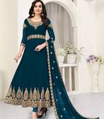 Turquoise embroidered faux georgette salwar