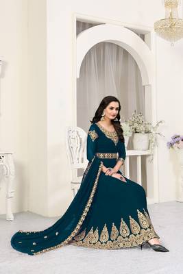 Turquoise embroidered faux georgette salwar 2