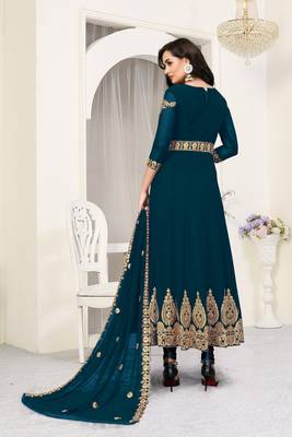 Turquoise embroidered faux georgette salwar 3