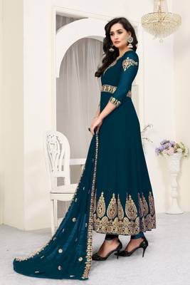 Turquoise embroidered faux georgette salwar 4