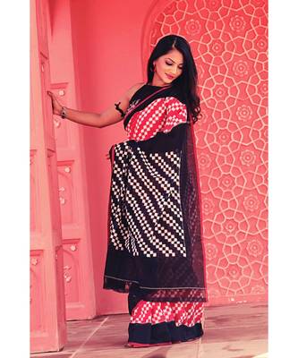Double Ikkat on Cotton  striking combination of Pink & Black 2