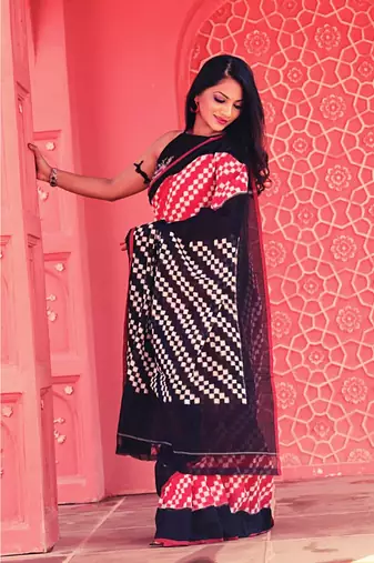 Double Ikkat on Cotton  striking combination of Pink & Black