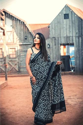 Double Ikkat on Cotton  striking combination of black & white