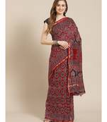 Ajrakh handcrafted on chanderi silk saree  with running blouse