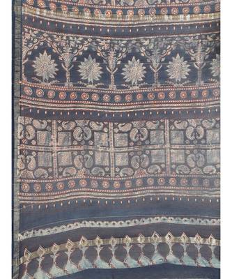 Ajrakh handcrafted on chanderi silk saree  with running blouse 3