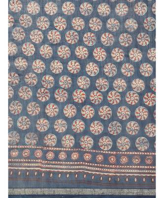 Ajrakh handcrafted on chanderi silk saree  with running blouse 4