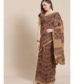 Ajrakh handcrafted on chanderi silk saree  with running blouse