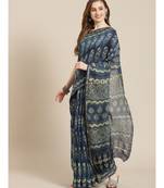 Ajrakh handcrafted on chanderi silk saree  with running blouse