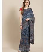 Ajrakh handcrafted on chanderi silk saree  with running blouse
