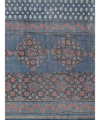Ajrakh handcrafted on chanderi silk saree  with running blouse 4