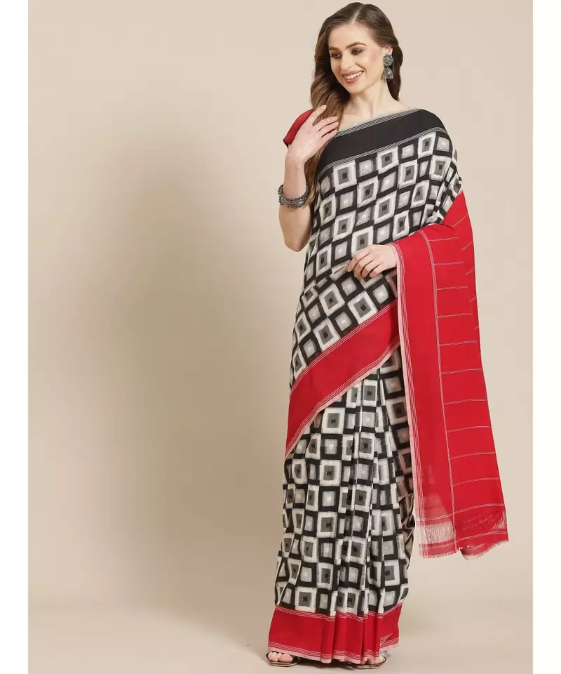 Double Ikkat on Cotton  in striking color combination & running blouse