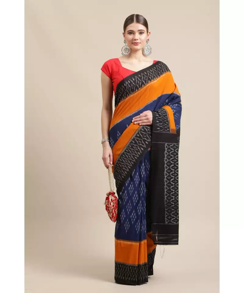 Single Ikkat on Cotton  striking color combination & running blouse