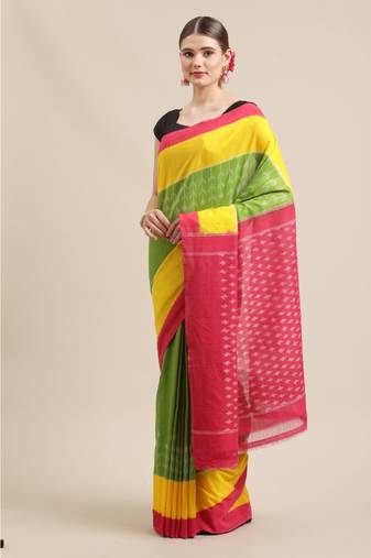 Single Ikkat on Cotton  striking color combination & running blouse