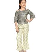 Yellow plain blended cotton girls-top-bottom