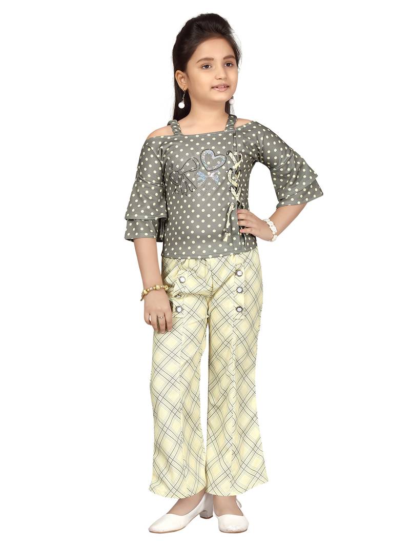 Yellow plain blended cotton girls-top-bottom