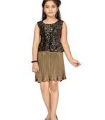 Gold plain velvet girls-top-bottom