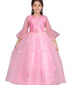 Pink embroidered net kids-girl-gowns