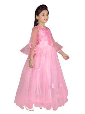 Pink embroidered net kids-girl-gowns 2
