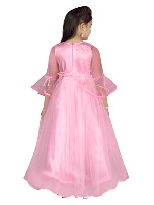 Pink embroidered net kids-girl-gowns 4