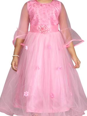Pink embroidered net kids-girl-gowns 5