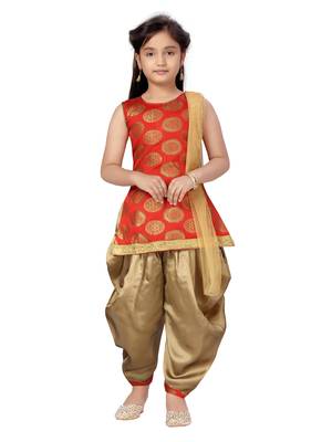 Red plain silk girls-top-bottom 1