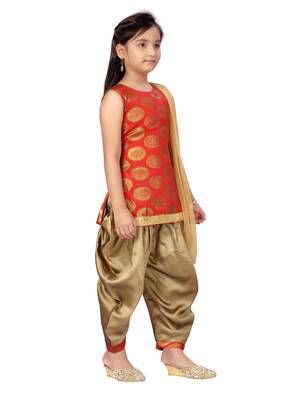 Red plain silk girls-top-bottom 2