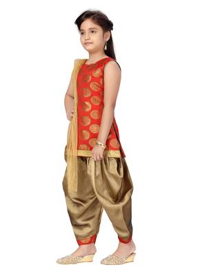 Red plain silk girls-top-bottom 3