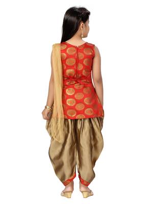 Red plain silk girls-top-bottom 4