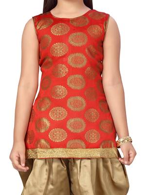 Red plain silk girls-top-bottom 5