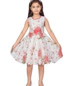 Red printed net kids-frocks