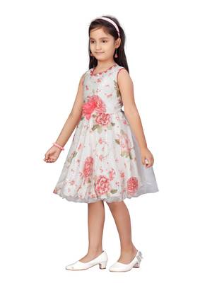 Red printed net kids-frocks 3