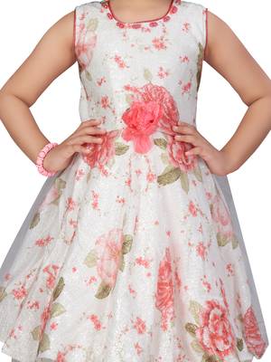 Red printed net kids-frocks 5