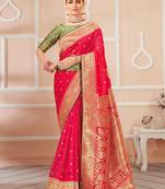 pink woven Banarasi silk blend saree with blouse