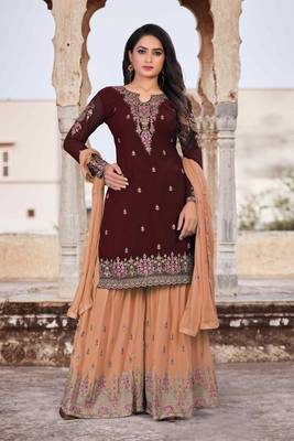 Brown embroidered faux georgette salwar 1