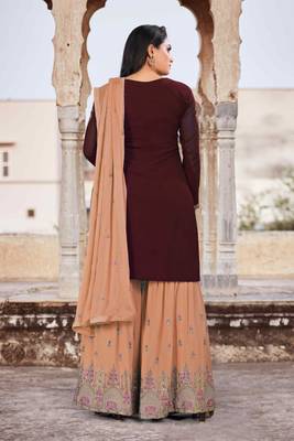 Brown embroidered faux georgette salwar 2