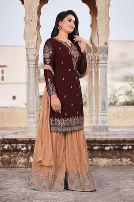 Brown embroidered faux georgette salwar 3