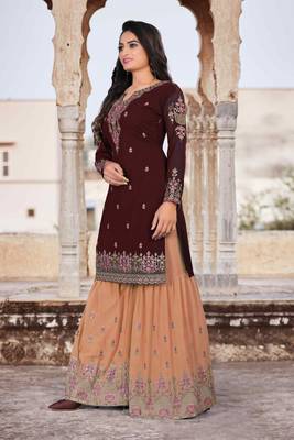 Brown embroidered faux georgette salwar 4