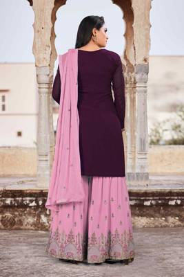 Purple embroidered faux georgette salwar 2