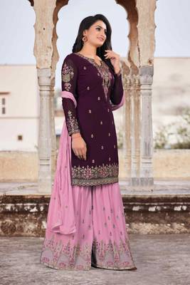 Purple embroidered faux georgette salwar 3